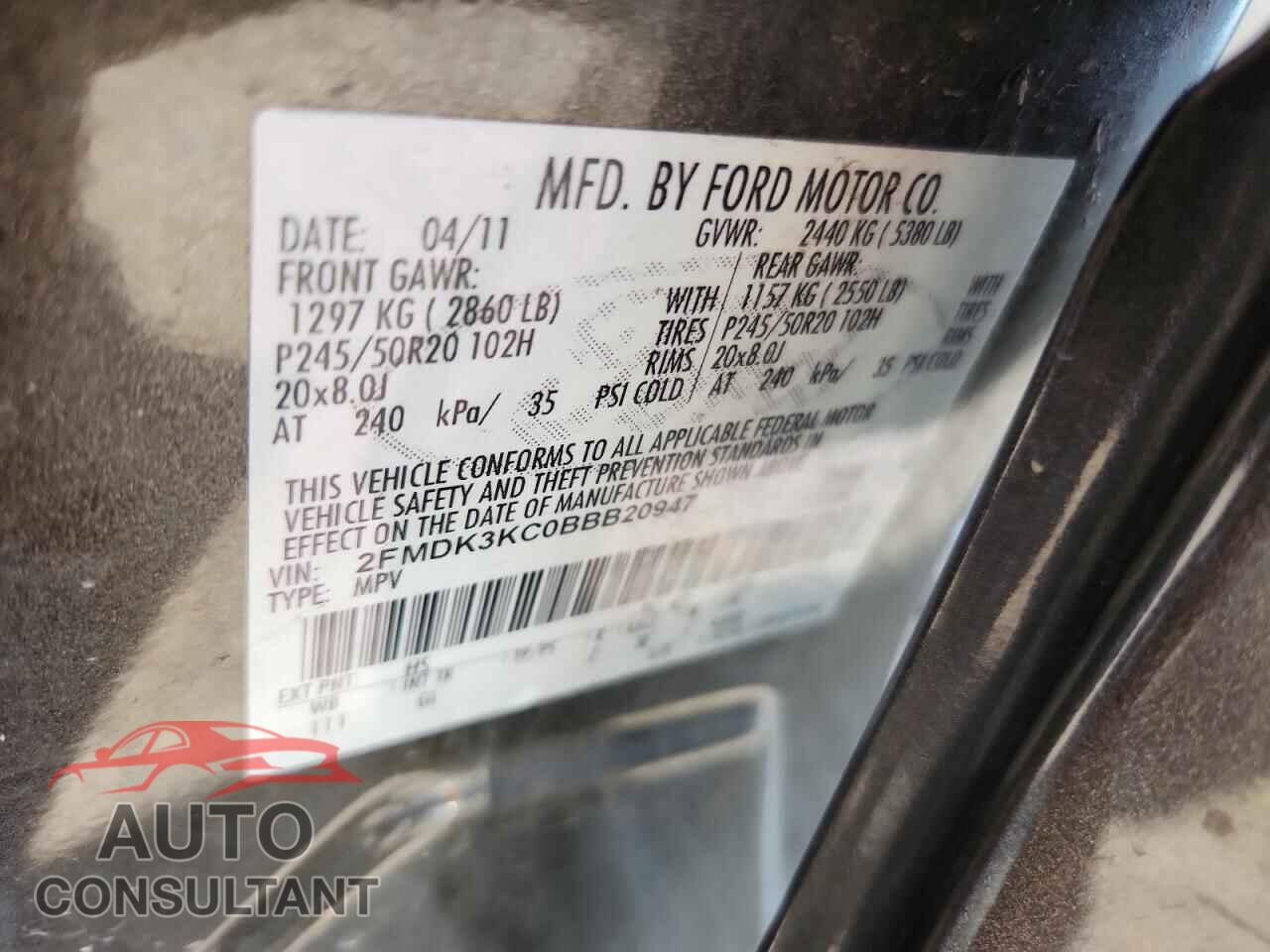 FORD EDGE 2011 - 2FMDK3KC0BBB20947