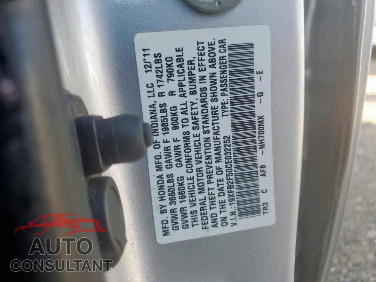 HONDA CIVIC 2012 - 19XFB2F50CE032252