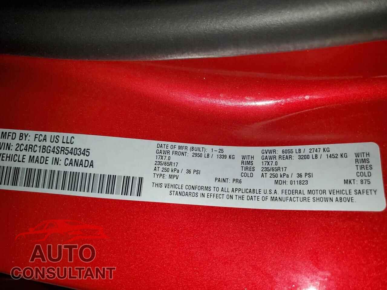 CHRYSLER PACIFICA S 2025 - 2C4RC1BG4SR540345