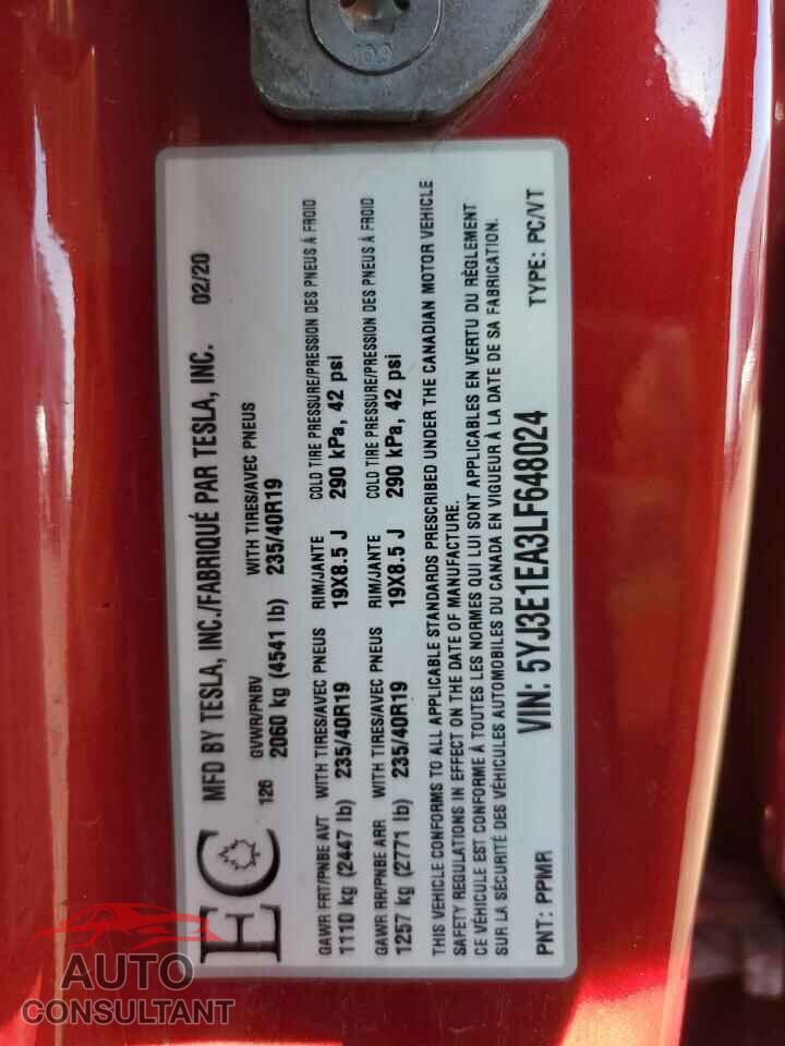 TESLA MODEL 3 2020 - 5YJ3E1EA3LF648024