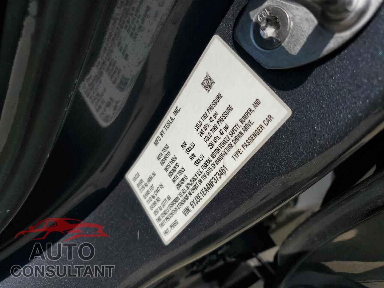 TESLA MODEL 3 2022 - 5YJ3E1EA4NF373461