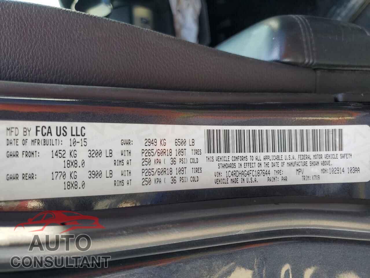 DODGE DURANGO 2015 - 1C4RDHAG4FC187644