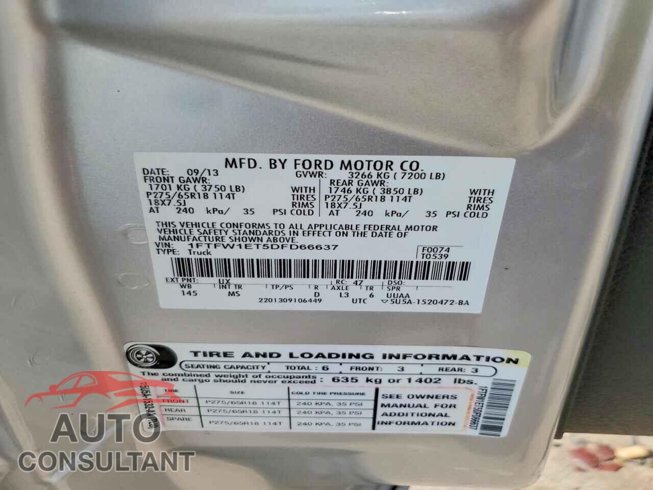 FORD F150 2013 - 1FTFW1ET5DFD66637
