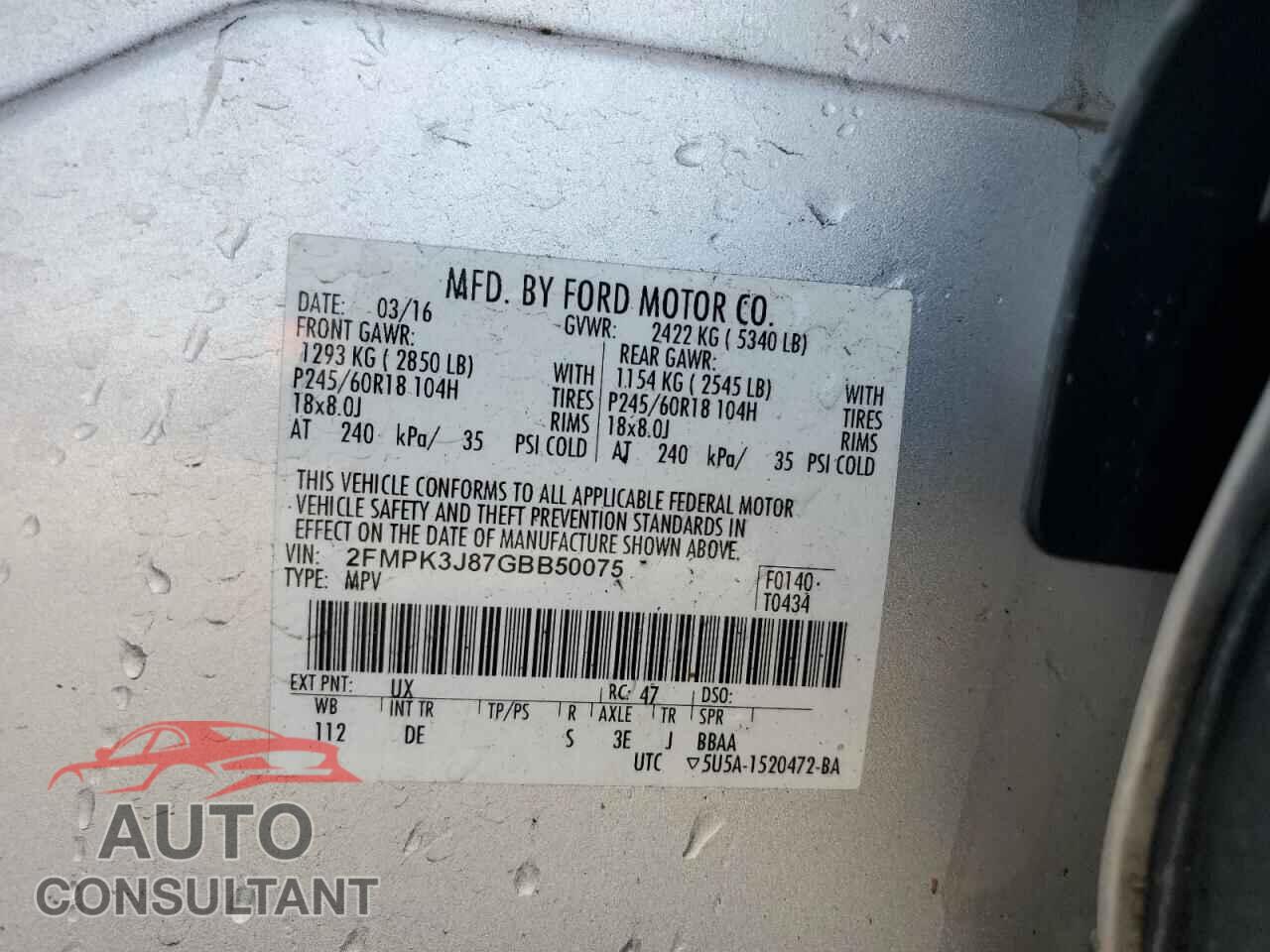 FORD EDGE 2016 - 2FMPK3J87GBB50075