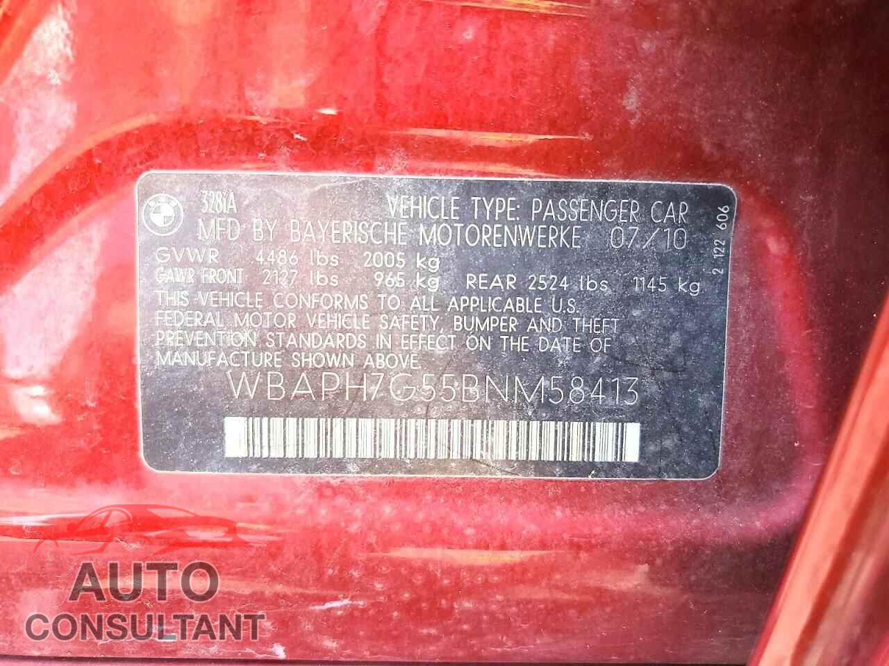 BMW 3 SERIES 2011 - WBAPH7G55BNM58413
