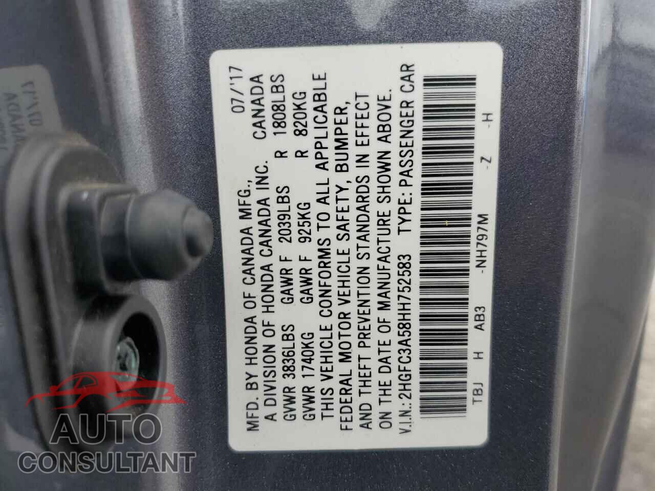 HONDA CIVIC 2017 - 2HGFC3A58HH752583