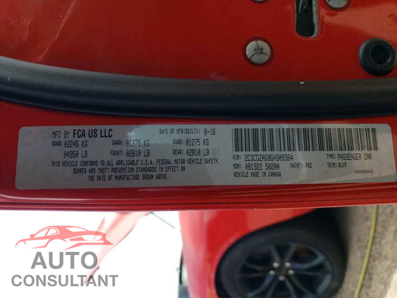 DODGE CHALLENGER 2016 - 2C3CDZAG9GH309364