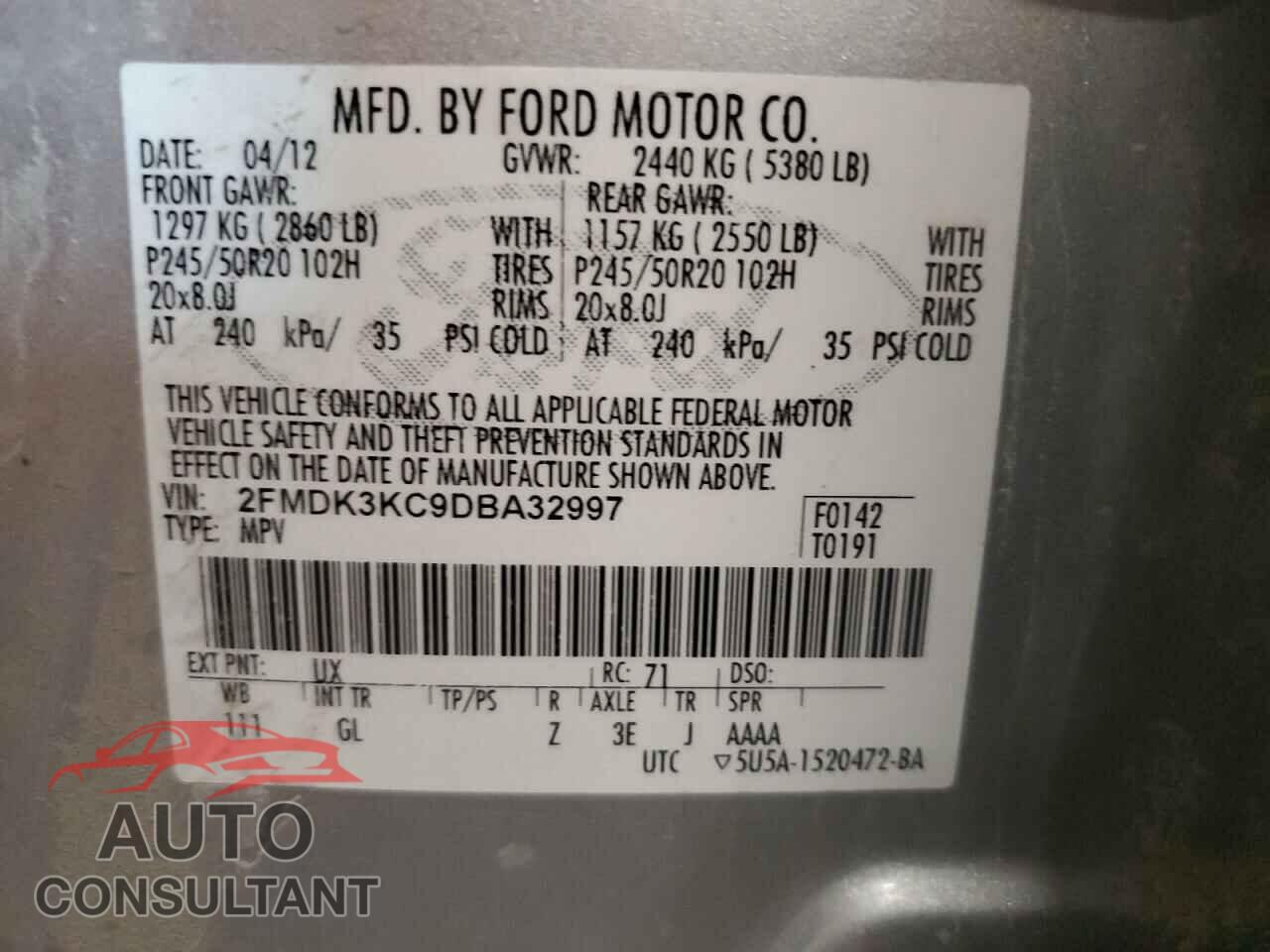 FORD EDGE 2013 - 2FMDK3KC9DBA32997