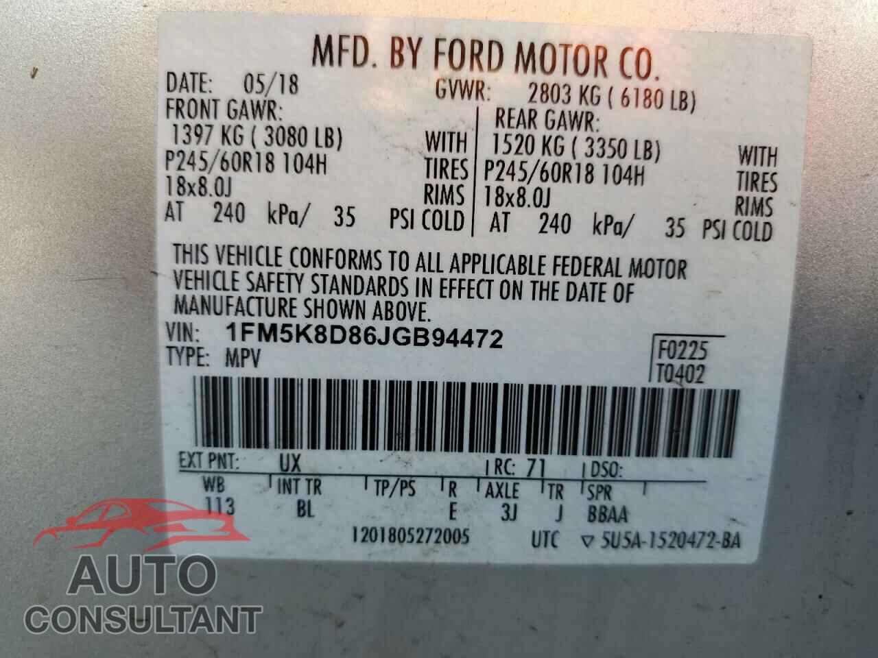 FORD EXPLORER 2018 - 1FM5K8D86JGB94472