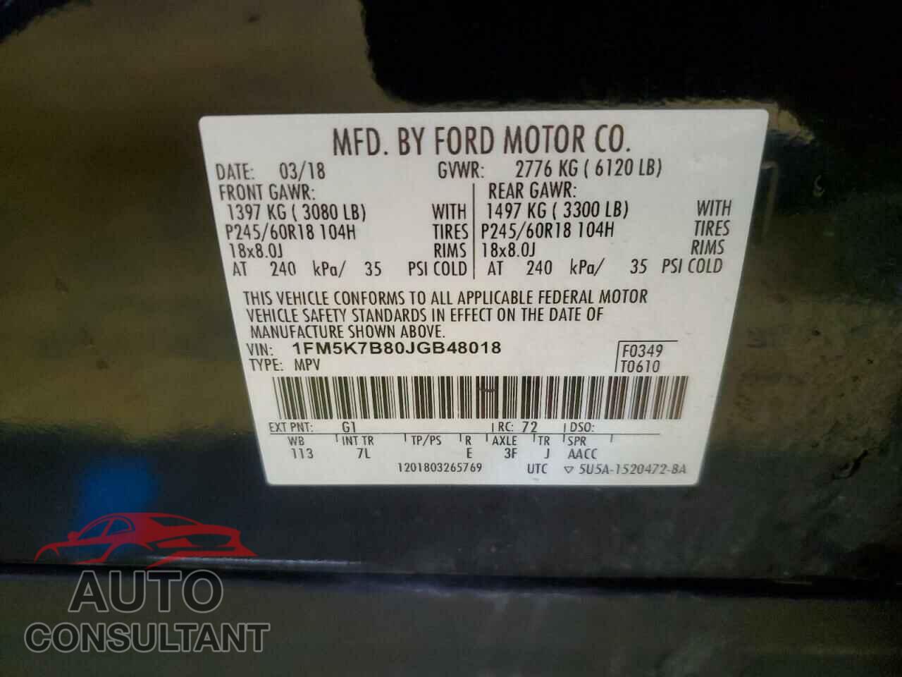 FORD EXPLORER 2018 - 1FM5K7B80JGB48018