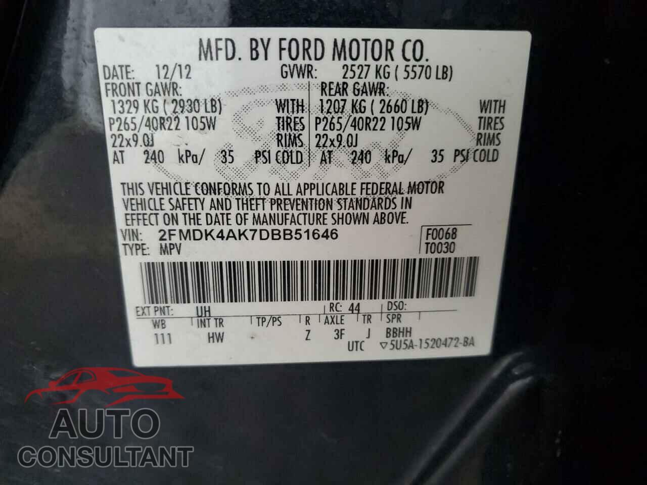 FORD EDGE 2013 - 2FMDK4AK7DBB51646