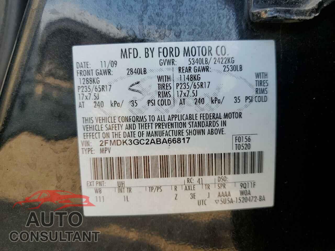 FORD EDGE 2010 - 2FMDK3GC2ABA66817