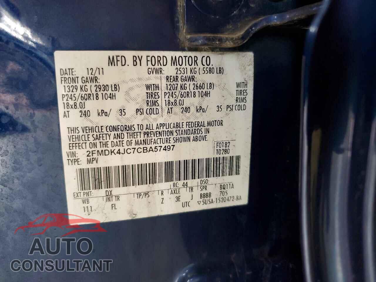 FORD EDGE 2012 - 2FMDK4JC7CBA57497