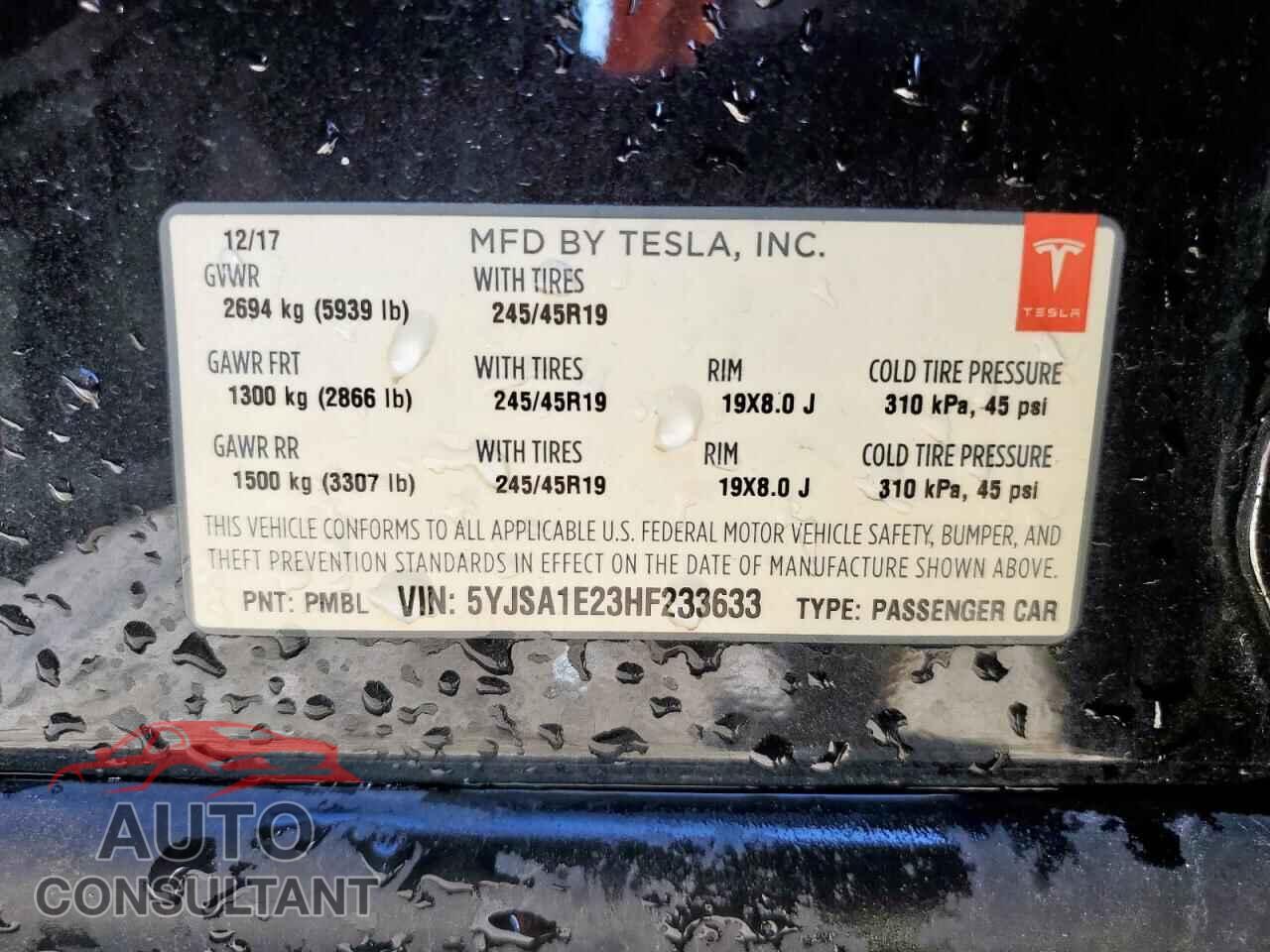 TESLA MODEL S 2017 - 5YJSA1E23HF233633