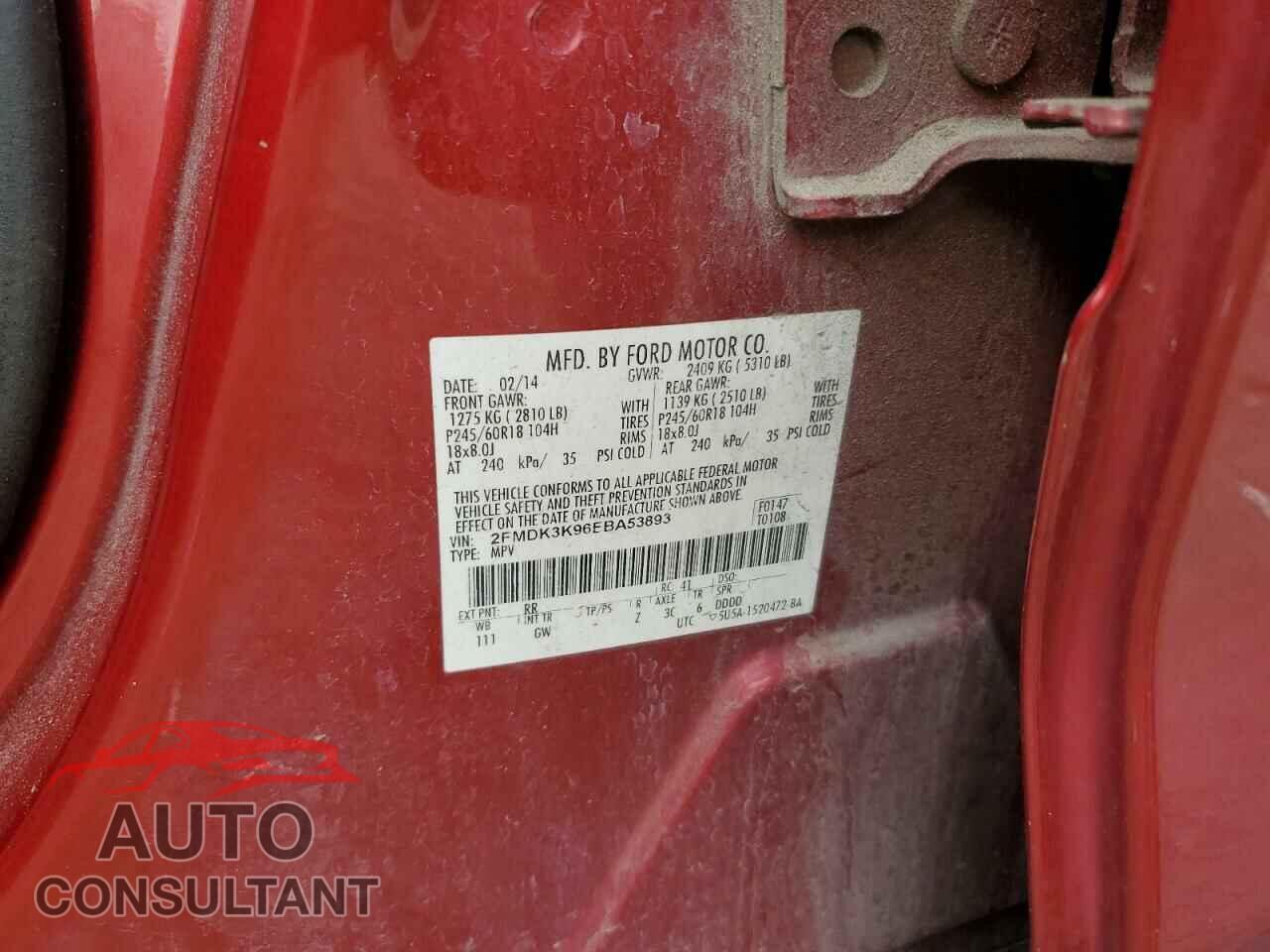 FORD EDGE 2014 - 2FMDK3K96EBA53893