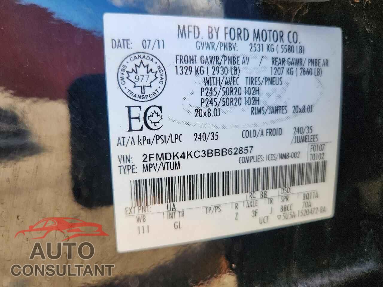 FORD EDGE 2011 - 2FMDK4KC3BBB62857