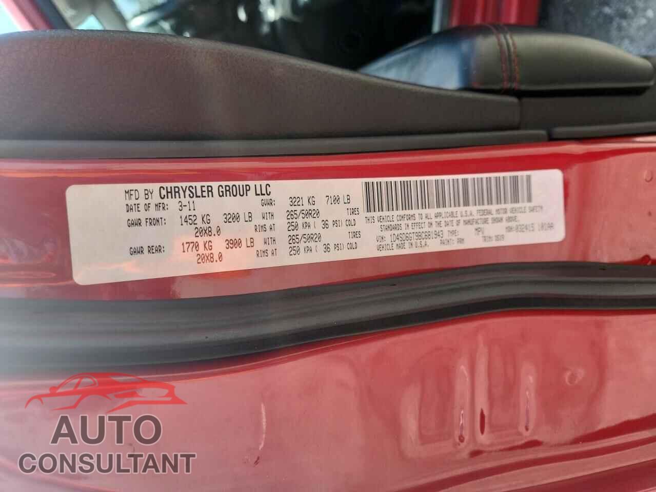 DODGE DURANGO 2011 - 1D4SD6GT9BC681943
