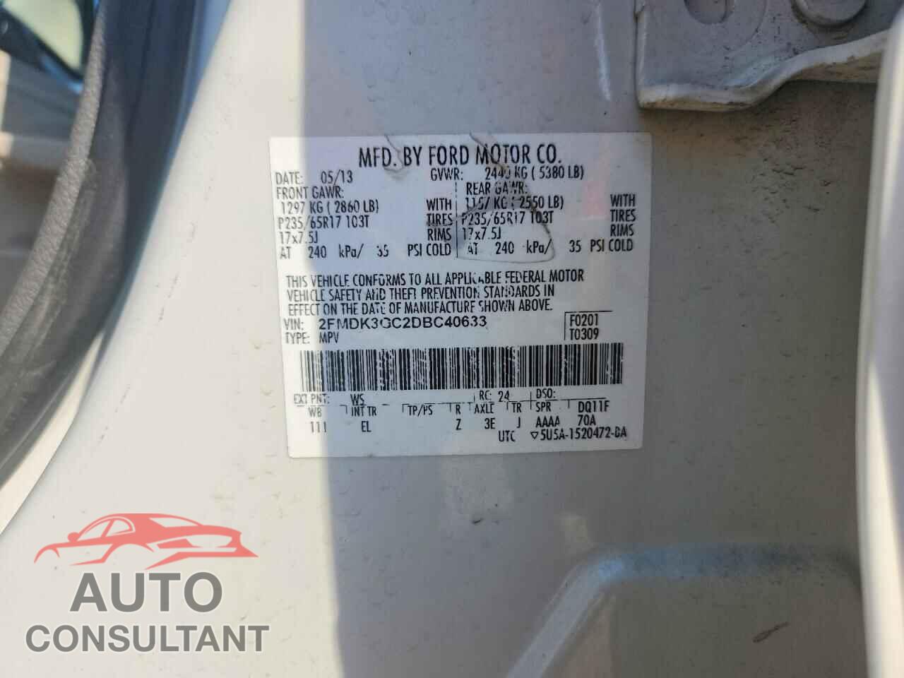 FORD EDGE 2013 - 2FMDK3GC2DBC40633