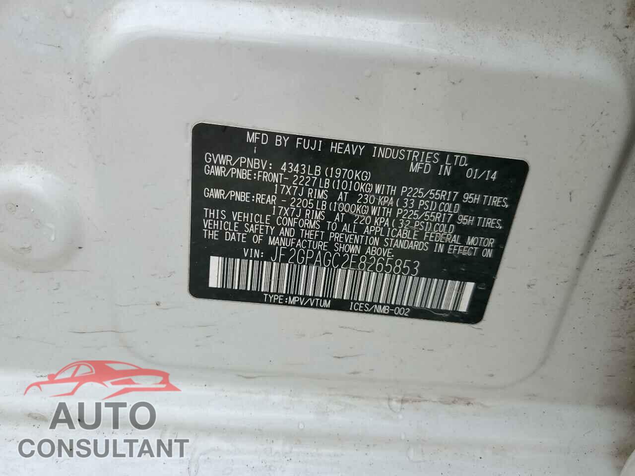 SUBARU XV 2014 - JF2GPAGC2E8265853