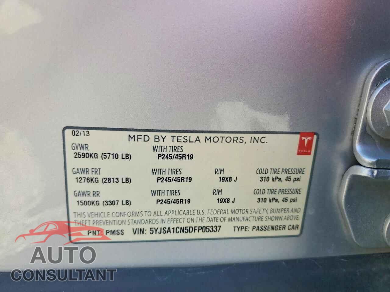 TESLA MODEL S 2013 - 5YJSA1CN5DFP05337