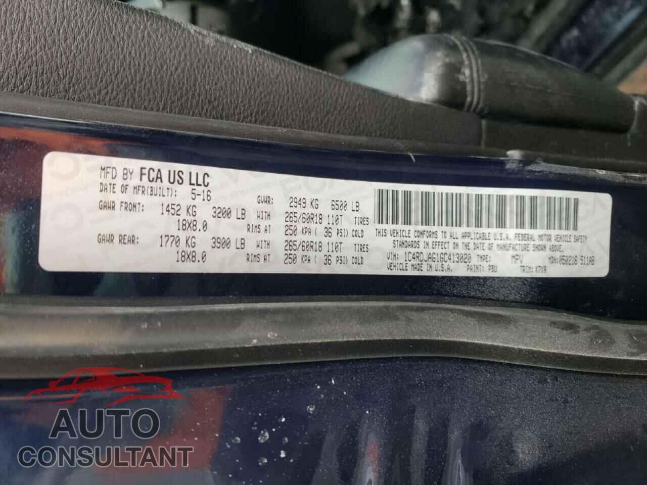 DODGE DURANGO 2016 - 1C4RDJAG1GC413020