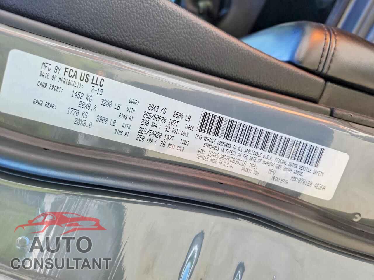 DODGE DURANGO 2019 - 1C4RDJAG7KC836516