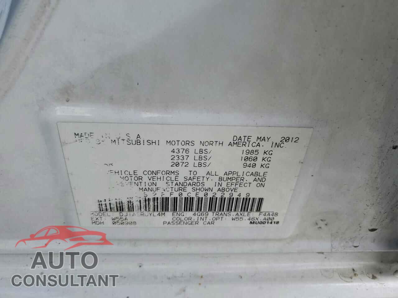 MITSUBISHI GALANT 2012 - 4A32B2FF0CE022949