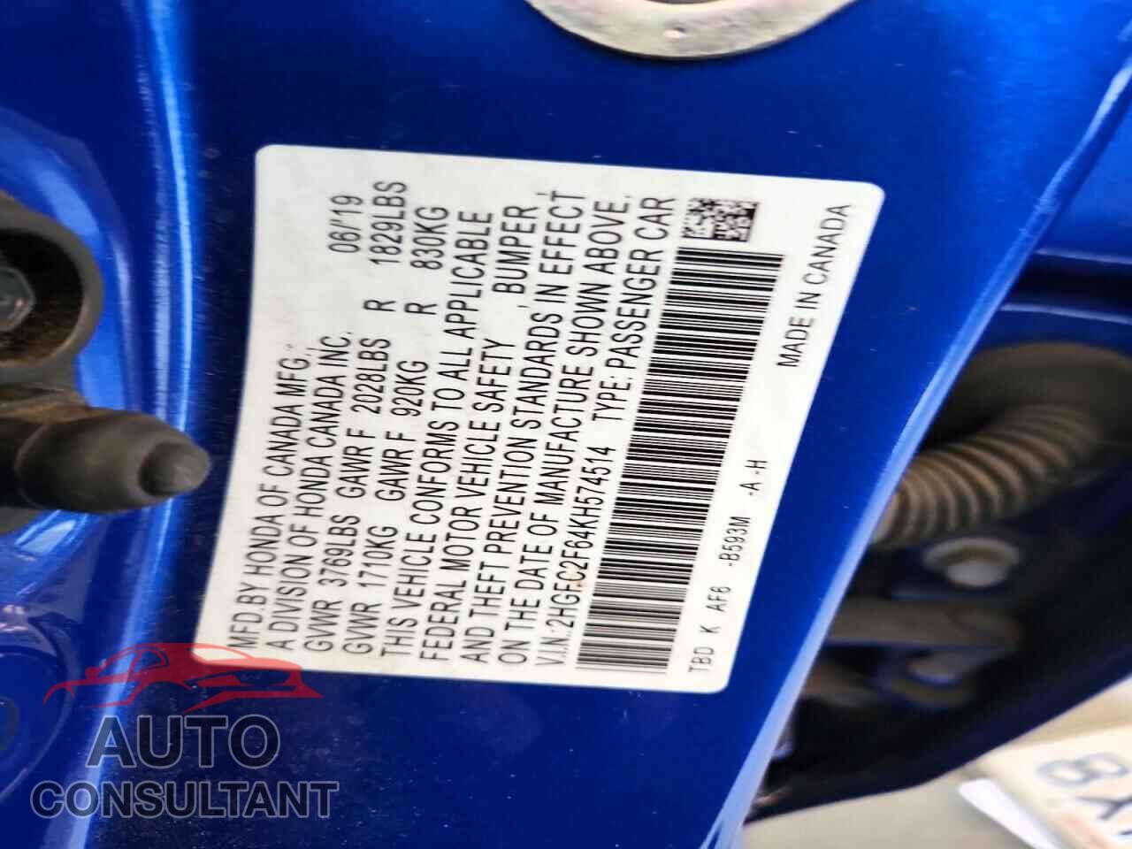 HONDA CIVIC 2019 - 2HGFC2F64KH574514