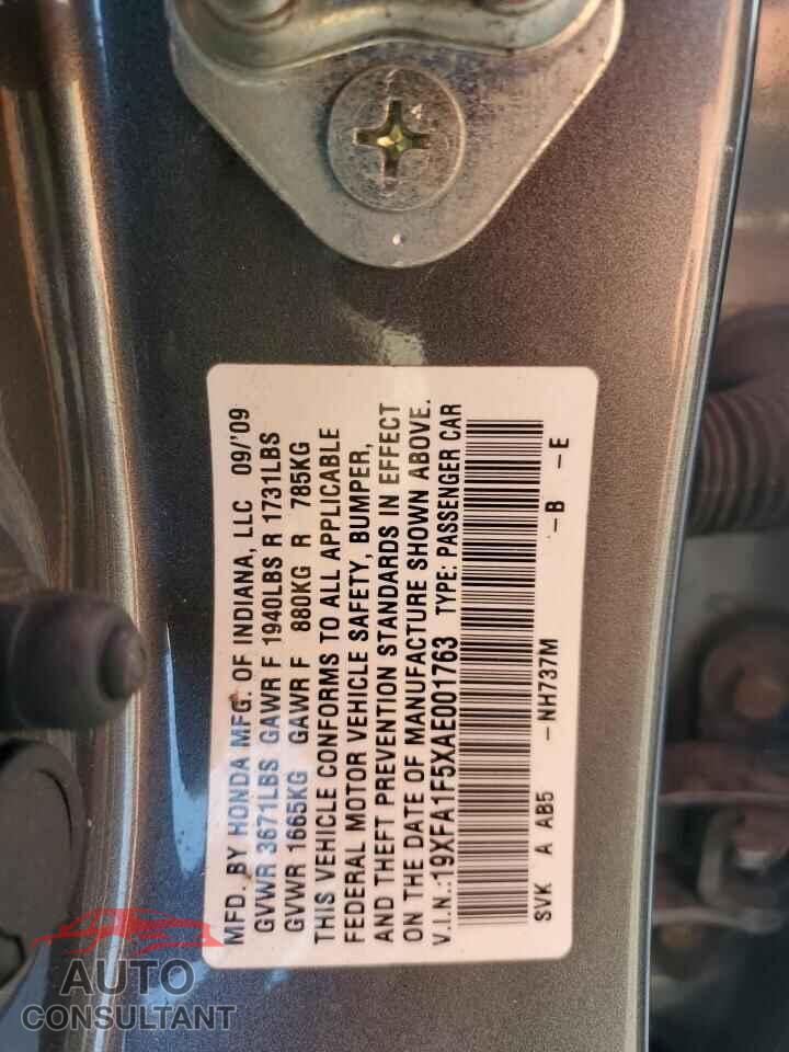 HONDA CIVIC 2010 - 19XFA1F5XAE001763