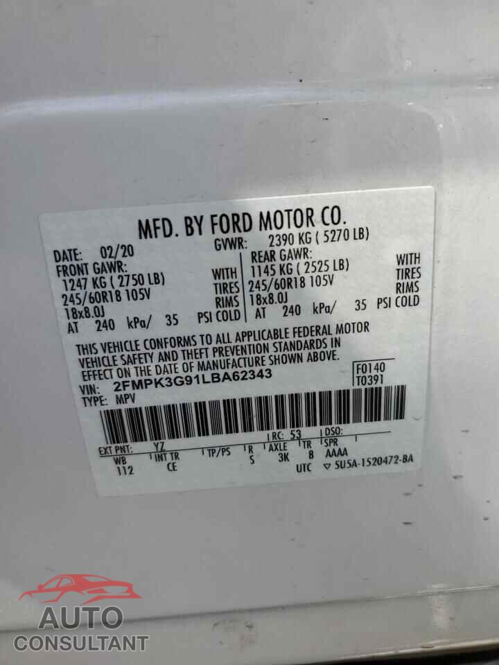 FORD EDGE 2020 - 2FMPK3G91LBA62343