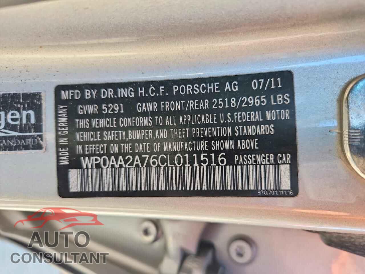PORSCHE PANAMERA 2012 - WP0AA2A76CL011516