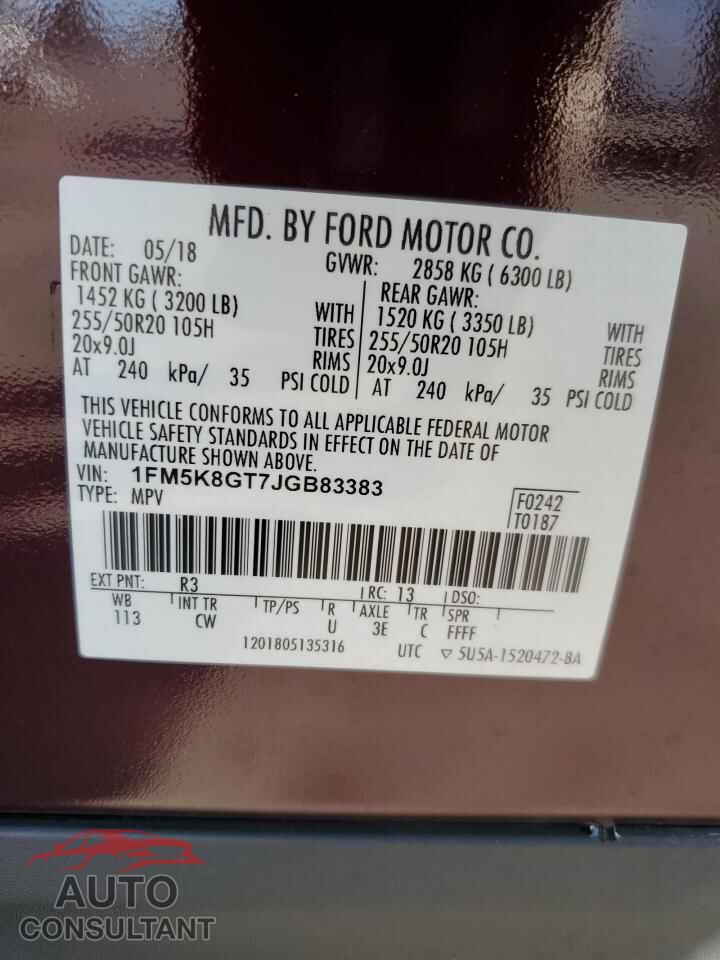 FORD EXPLORER 2018 - 1FM5K8GT7JGB83383