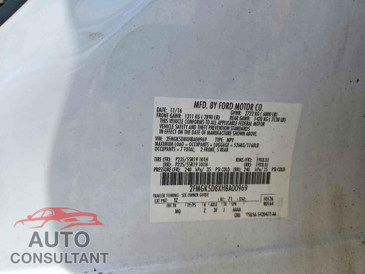 FORD FLEX 2017 - 2FMGK5D8XHBA00969