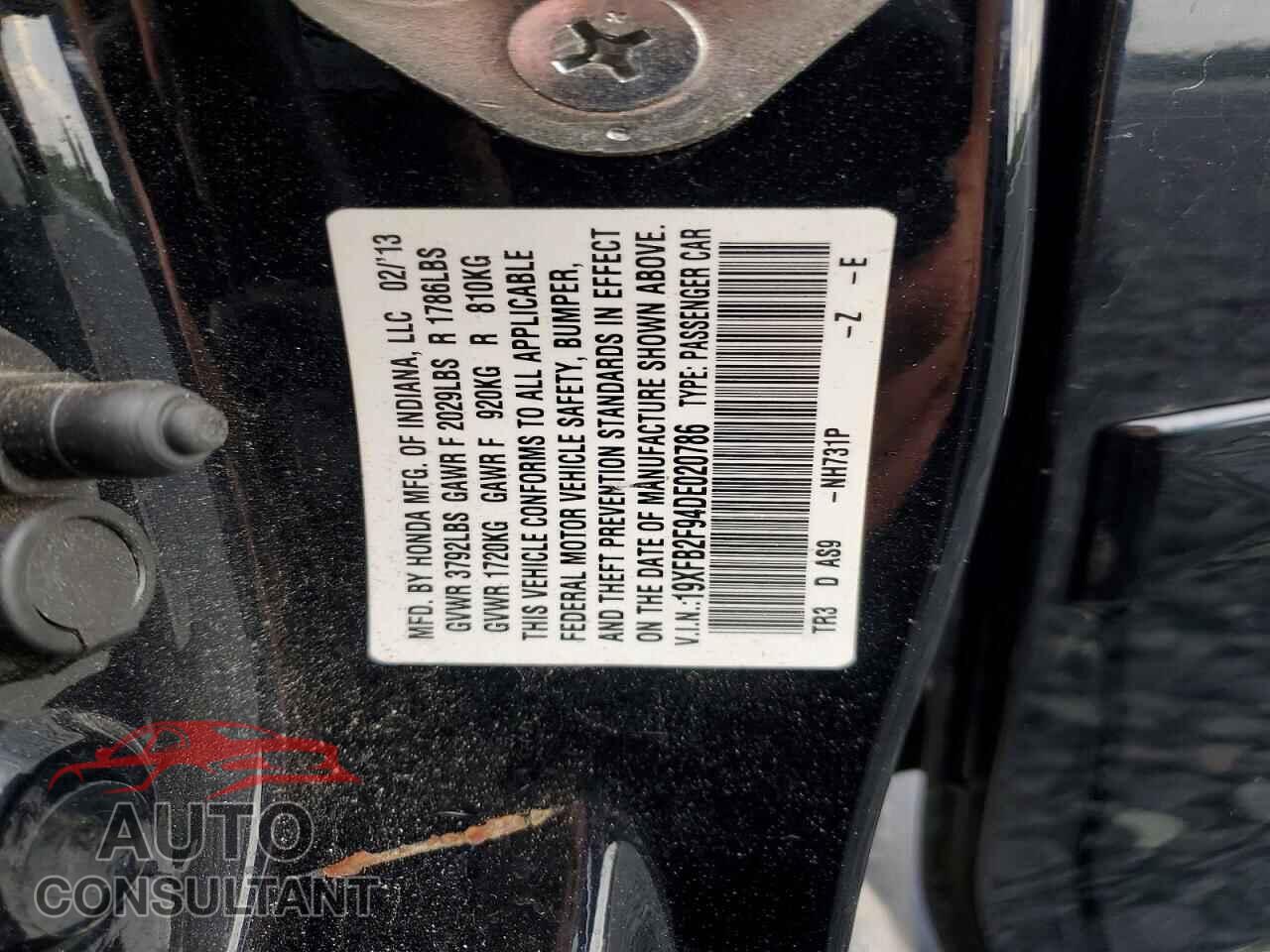 HONDA CIVIC 2013 - 19XFB2F94DE020786