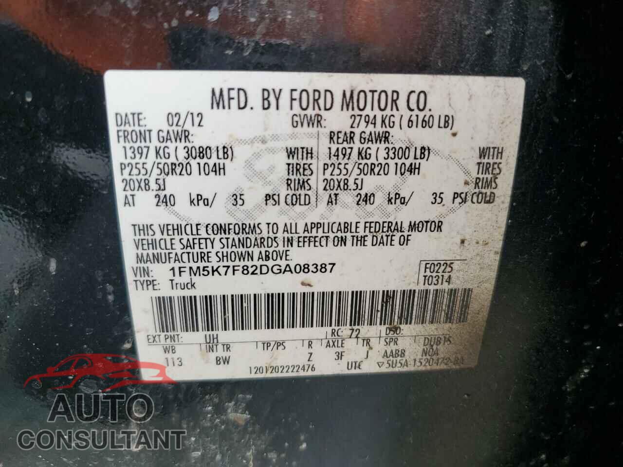 FORD EXPLORER 2013 - 1FM5K7F82DGA08387