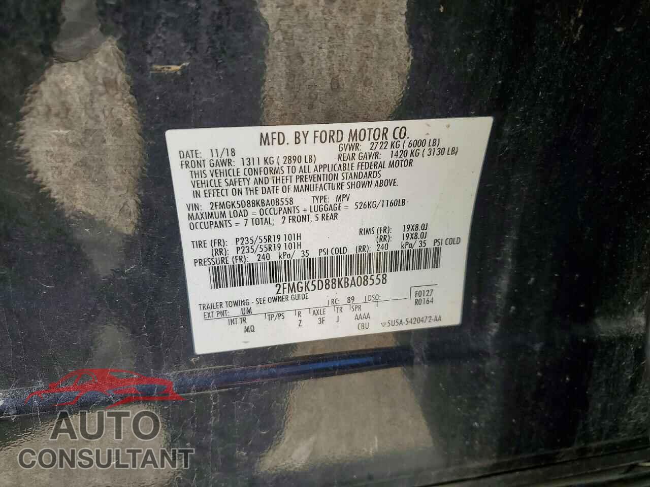 FORD FLEX 2019 - 2FMGK5D88KBA08558