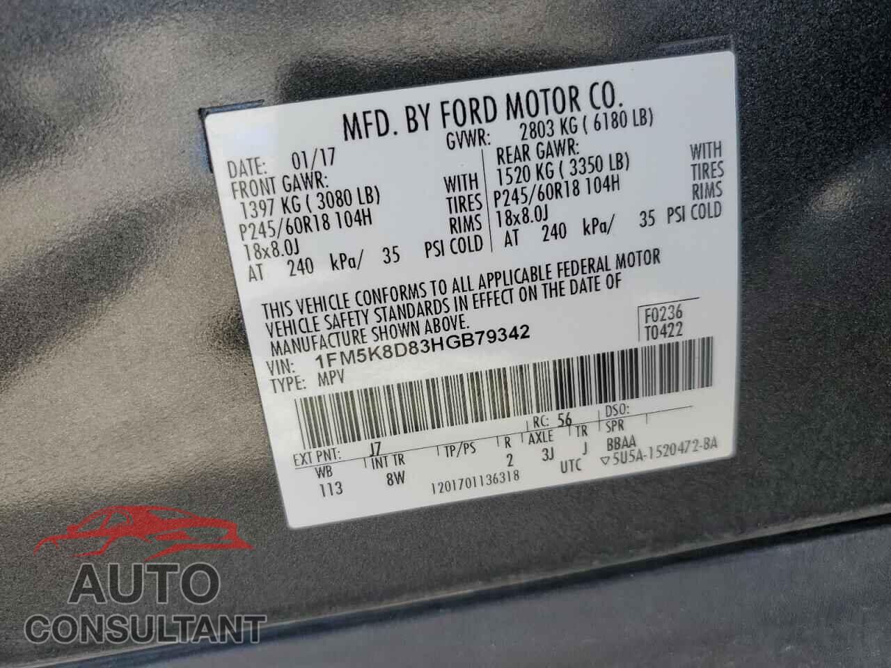 FORD EXPLORER 2017 - 1FM5K8D83HGB79342