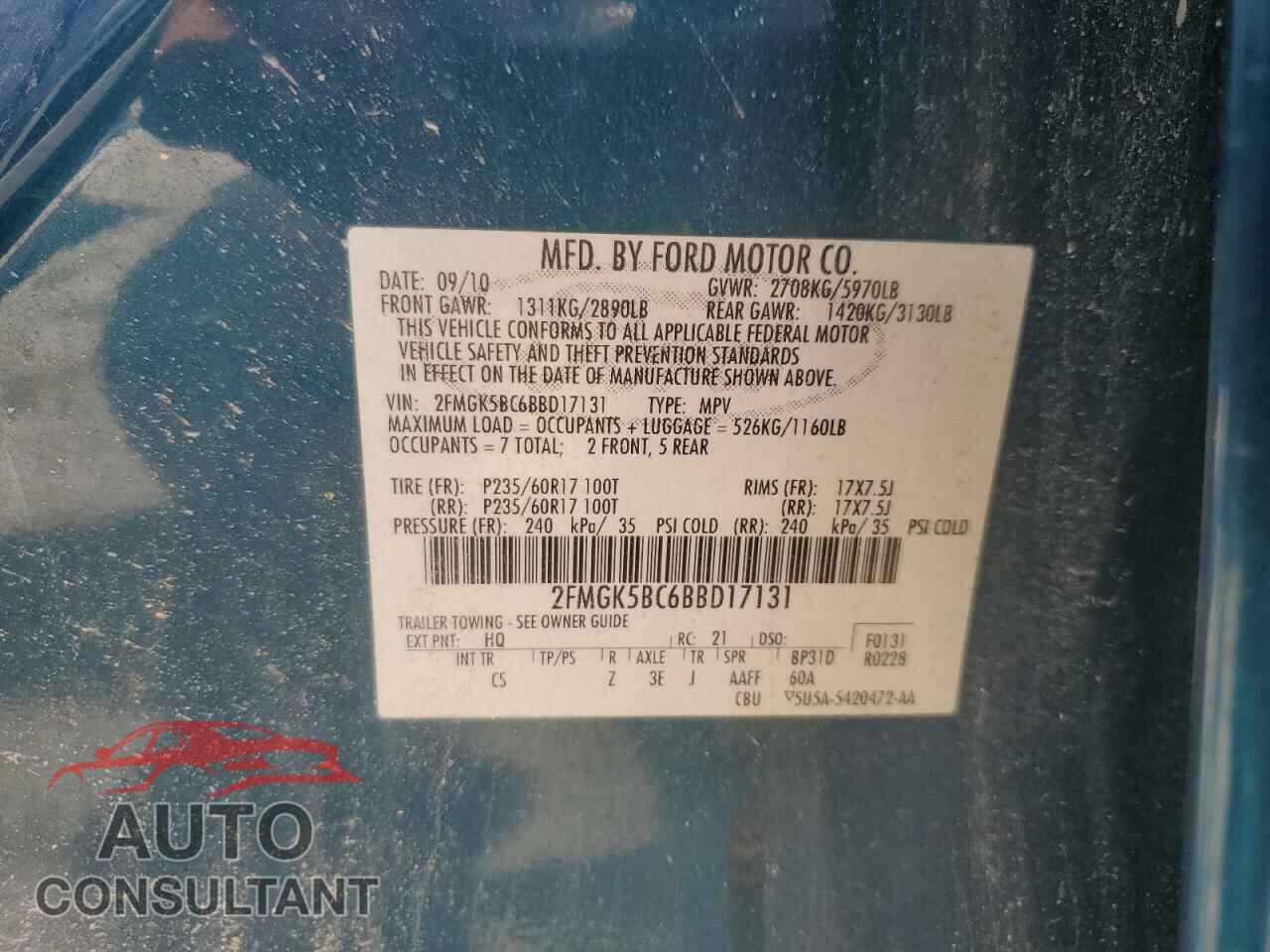 FORD FLEX 2011 - 2FMGK5BC6BBD17131