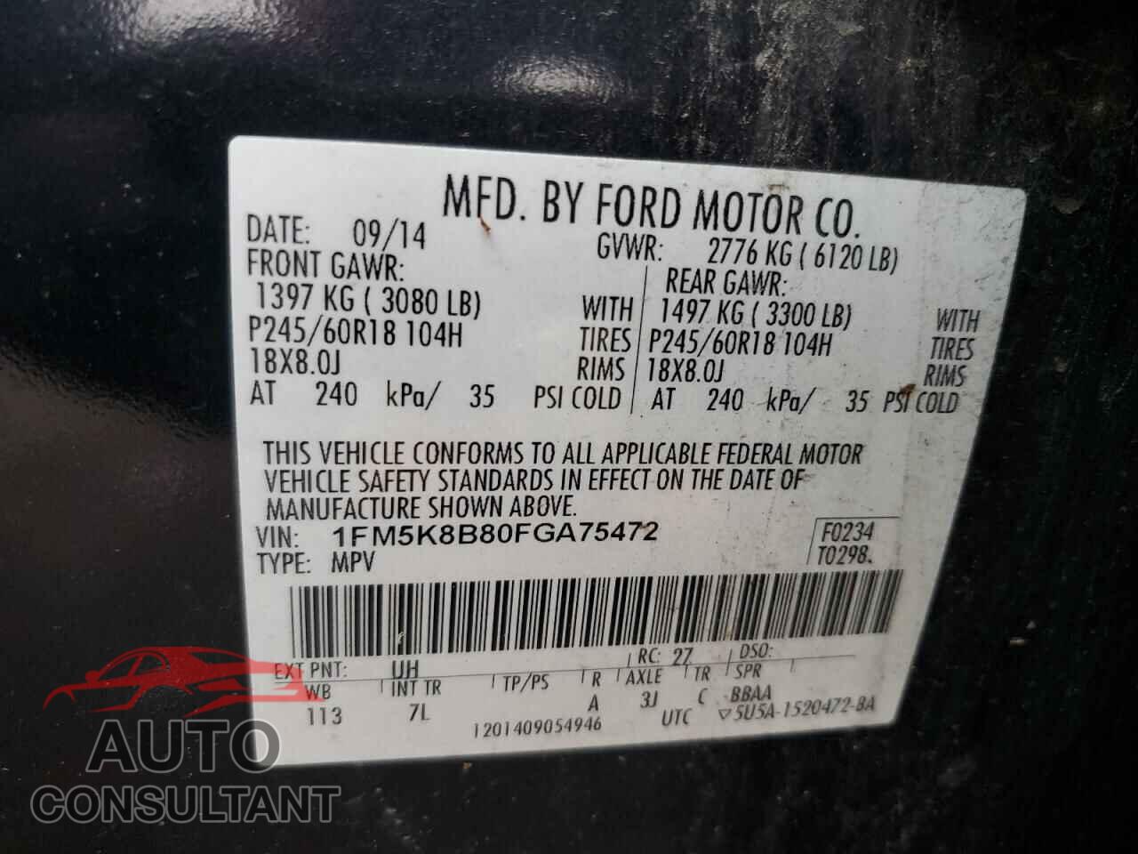 FORD EXPLORER 2015 - 1FM5K8B80FGA75472