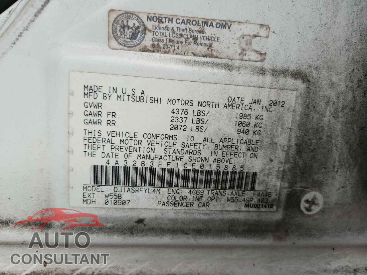 MITSUBISHI GALANT 2012 - 4A32B3FF1CE015885