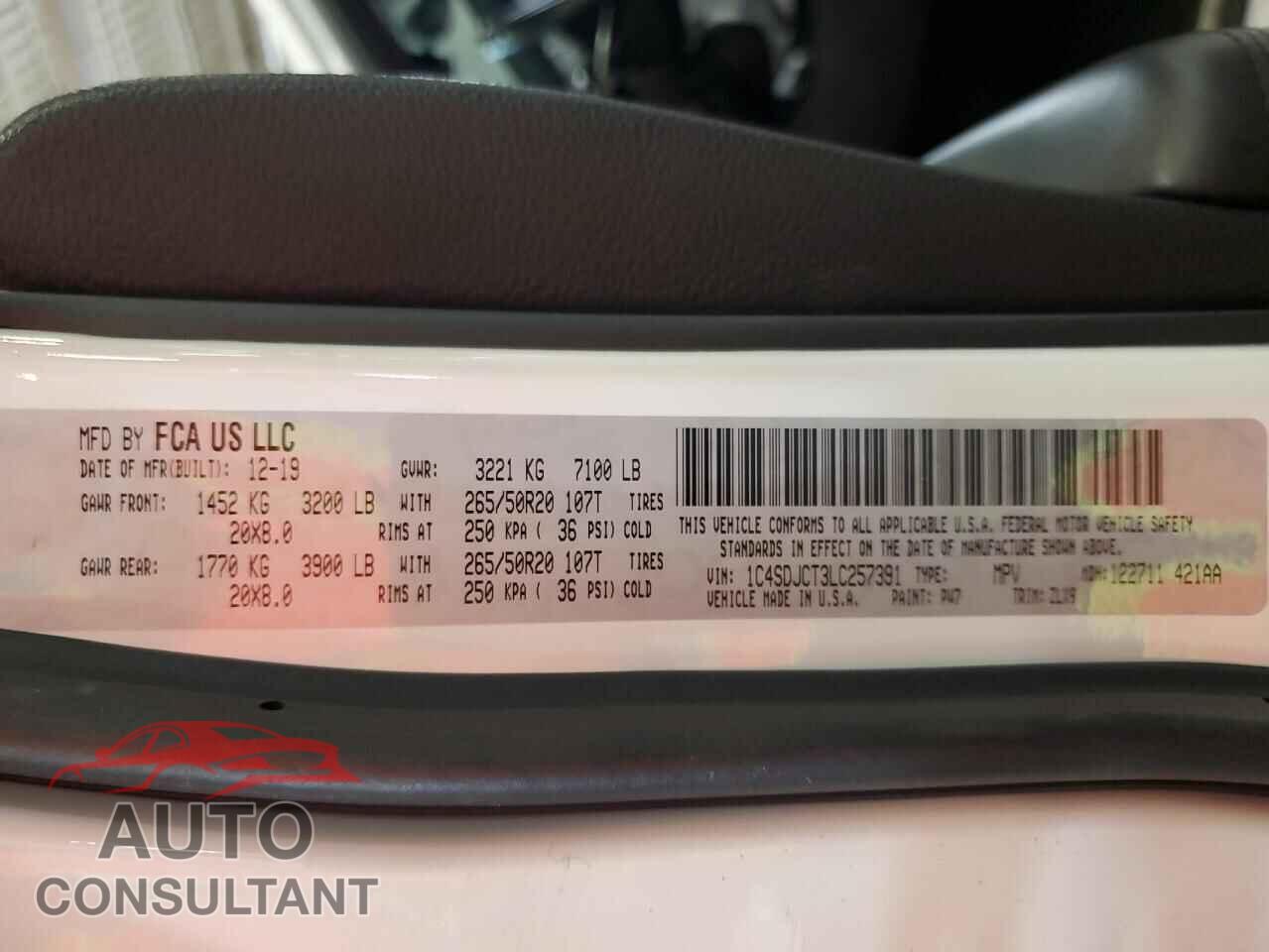 DODGE DURANGO 2020 - 1C4SDJCT3LC257391