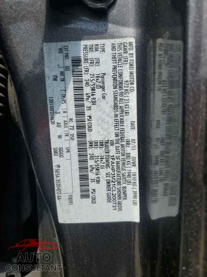 FORD FOCUS 2012 - 1FAHP3M21CL200731