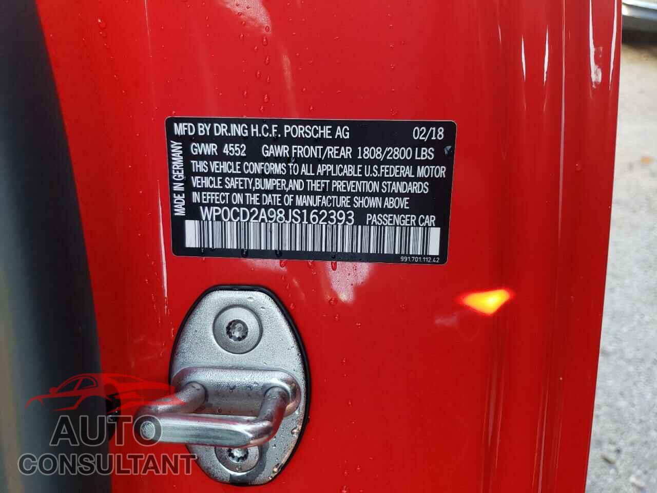 PORSCHE 911 2018 - WP0CD2A98JS162393