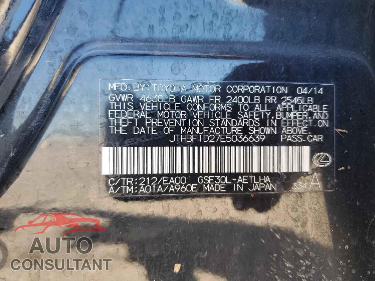 LEXUS IS 2014 - JTHBF1D27E5036639