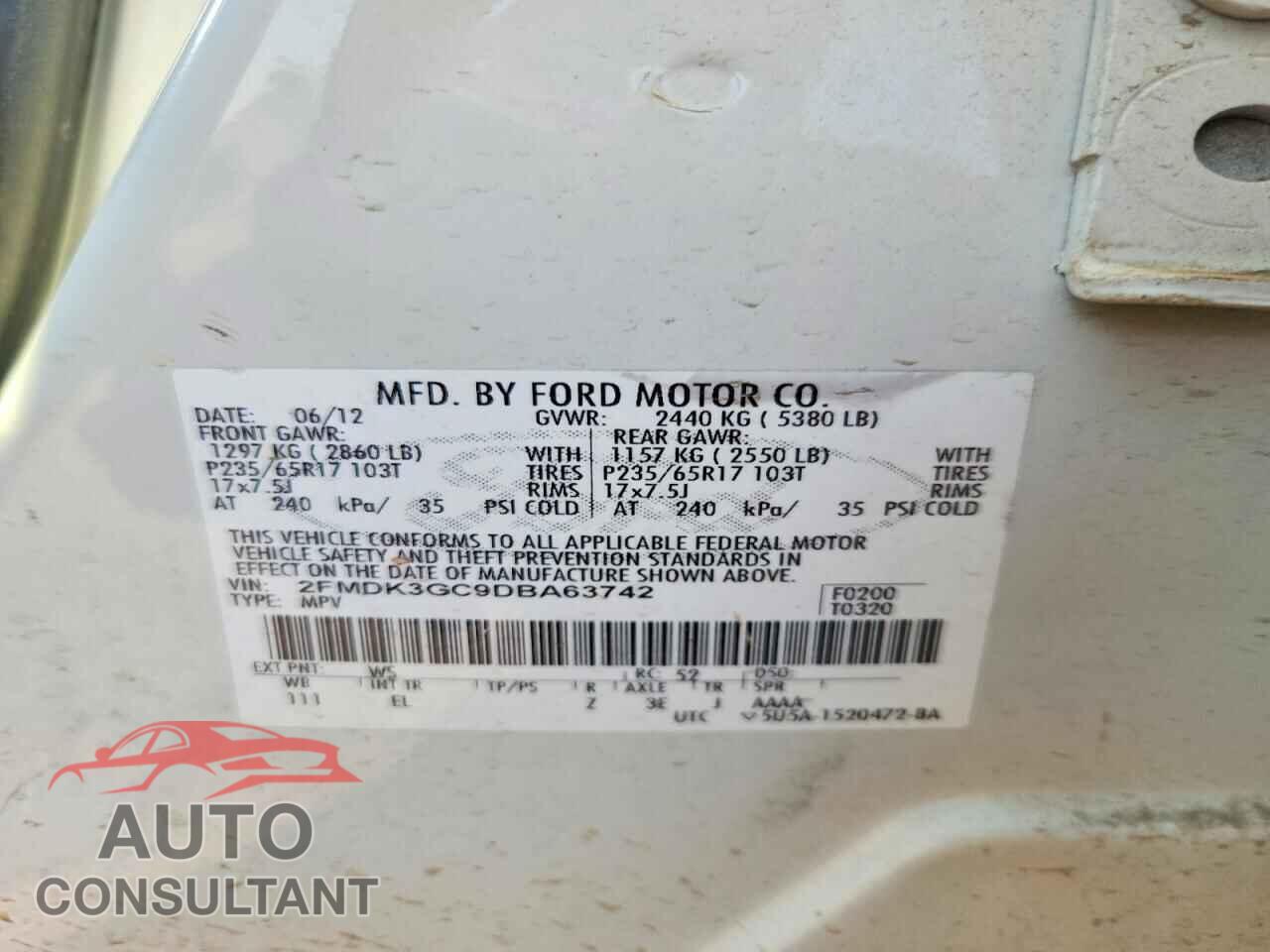 FORD EDGE 2013 - 2FMDK3GC9DBA63742