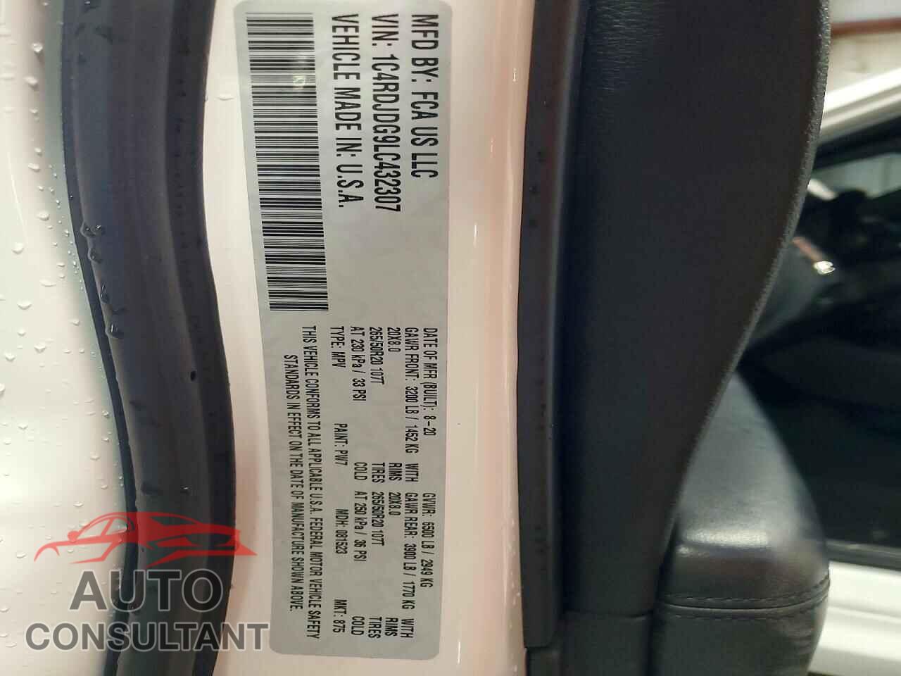 DODGE DURANGO 2020 - 1C4RDJDG9LC432307