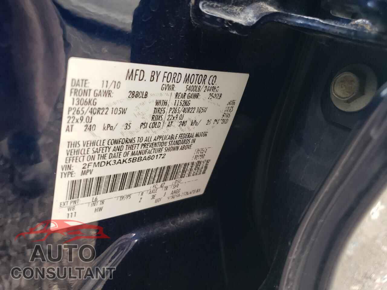 FORD EDGE 2011 - 2FMDK3AK5BBA60172
