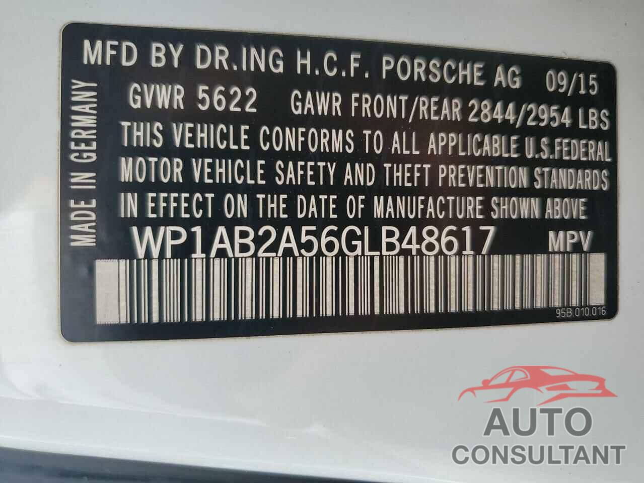 PORSCHE MACAN 2016 - WP1AB2A56GLB48617