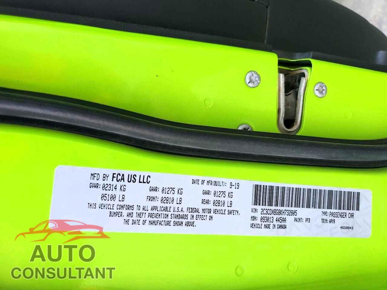 DODGE CHARGER 2019 - 2C3CDXBG8KH732805