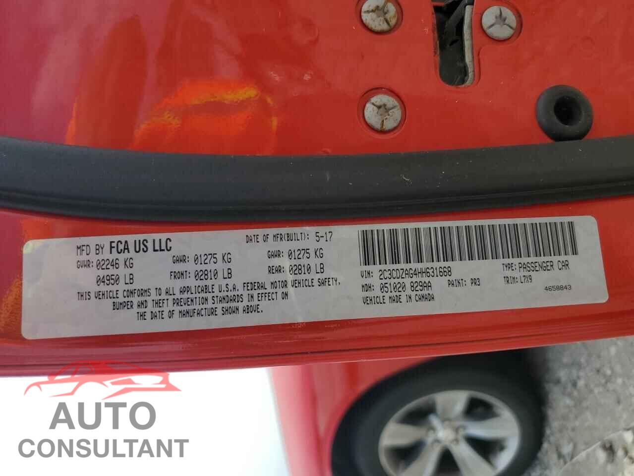 DODGE CHALLENGER 2017 - 2C3CDZAG4HH631668